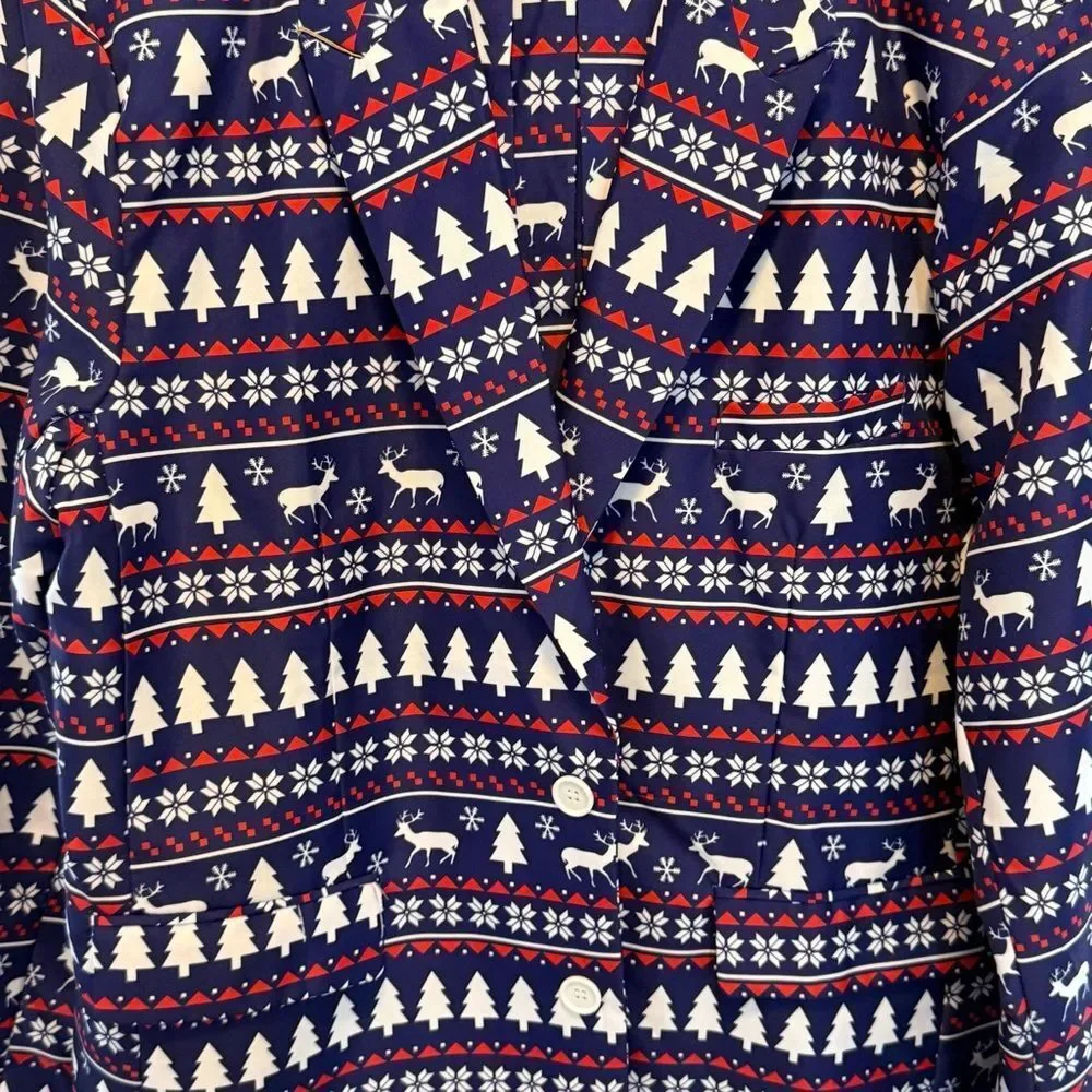 Festive Blue Christmas Suit including Jacket, Pants and Tie XXL